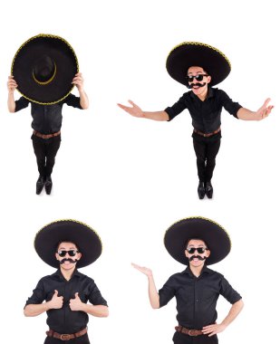 Meksika şapkası takan komik bir adam beyaz şapkalı.