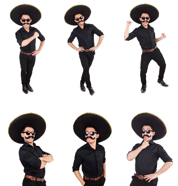 Grappige man draagt Mexicaanse sombrero hoed geïsoleerd op wit — Stockfoto