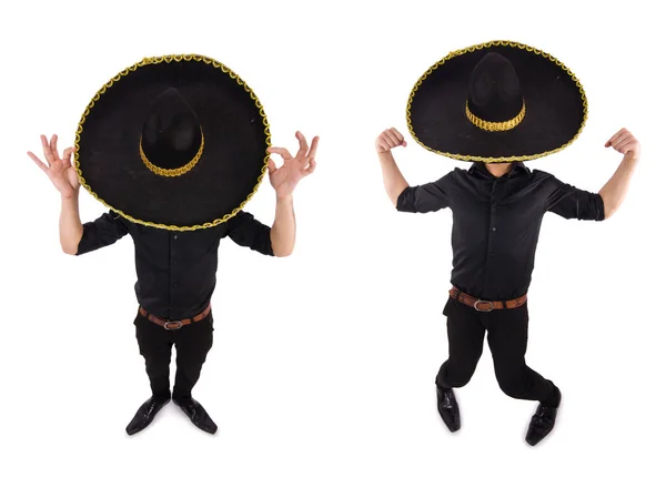 Rolig man bär mexikansk sombrero hatt isolerad på vitt — Stockfoto