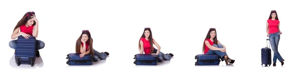 Pretty girl with suitcase isolated on white — Stock Photo, Image