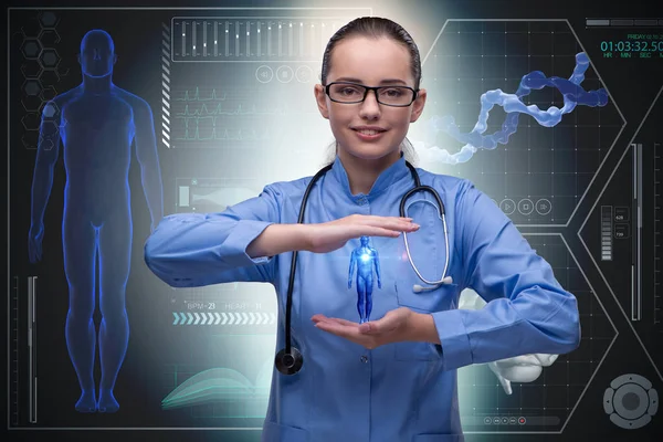 Medico donna nel concetto medico futuristico — Foto Stock