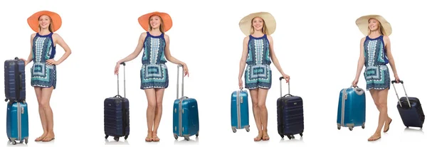 Collage de mujer que se prepara para las vacaciones de verano aislado en blanco — Foto de Stock