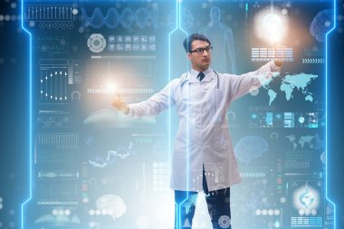 Fütürist tıp konsepti doktoru düğmeye basıyor