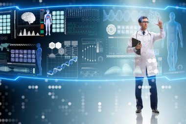 Fütürist tıp konsepti doktoru düğmeye basıyor