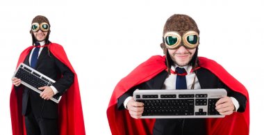 Kırmızı giysili bir adam komik bir konseptte