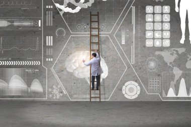 Tıbbi konseptte erkek doktor merdiveni tırmanıyor