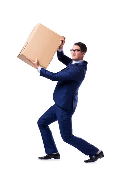Бізнесмен підйомна коробка ізольована на білому — стокове фото