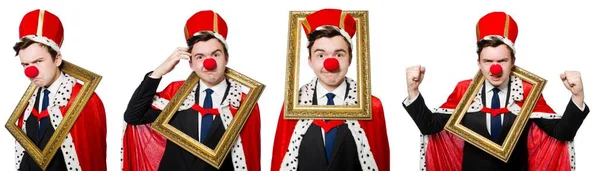 Zabawny biznesmen z klaunem w nosie — Zdjęcie stockowe