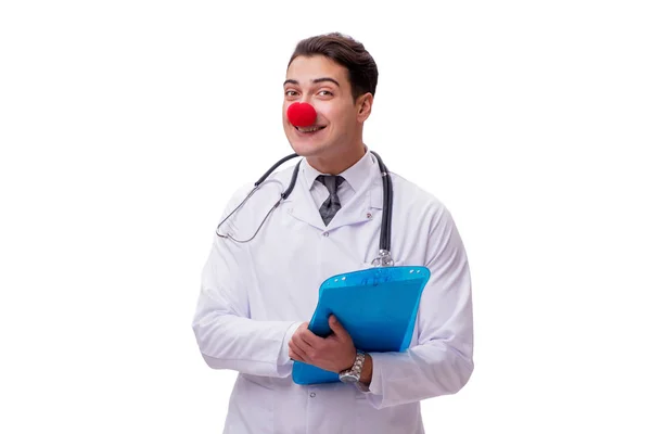 Lustige Clown-Doktor isoliert auf dem weißen Hintergrund — Stockfoto