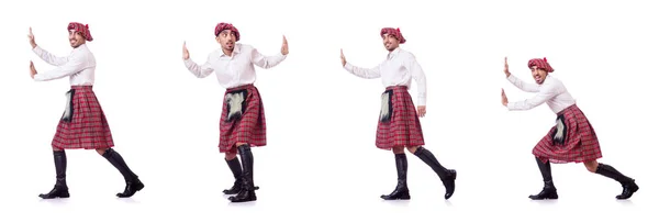 Uomo scozzese spingendo ostacolo virtuale — Foto Stock