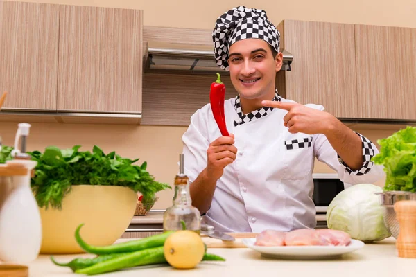 在厨房工作的年轻厨师 — 图库照片