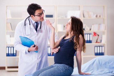 Doktor hamile kadını muayene ediyor.
