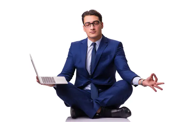 Empresário sentado no chão isolado em branco — Fotografia de Stock