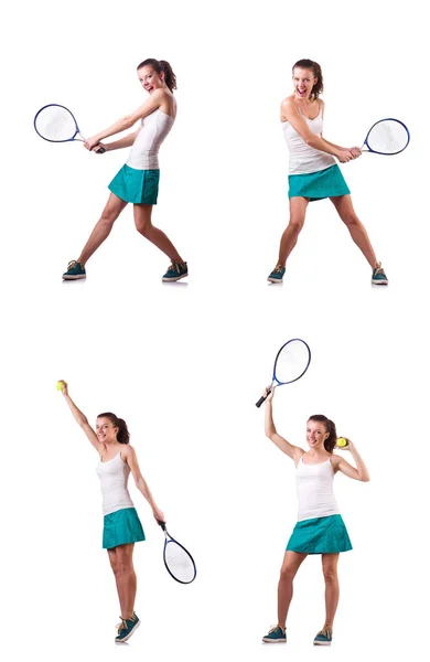 Woman tennis player isolated on white — Stock Photo, Image