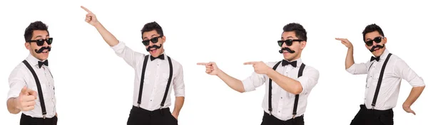 Joven con bigote aislado en blanco —  Fotos de Stock