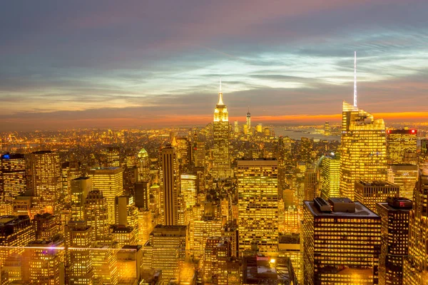 Night view of New York Manhattan during sunset Stock Image