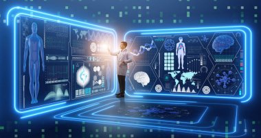 Fütüristik tıp konseptinde insan doktor.