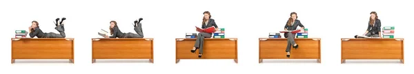 Busy businesswoman isolated on the white — Stock Photo, Image