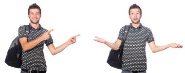 Beyaz çantalı öğrenci kolajı