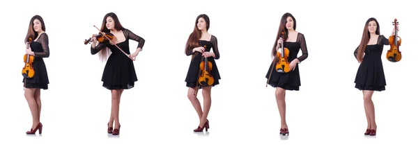 Женщина-исполнитель играет на скрипке на белом — стоковое фото