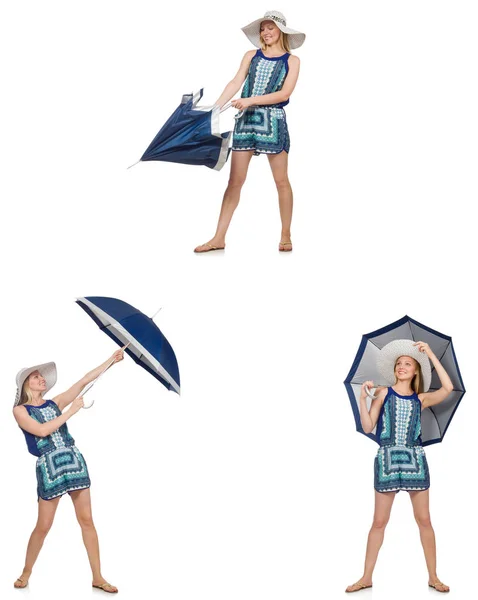 Collage of woman with umbrella isolated on white — Stock Photo, Image