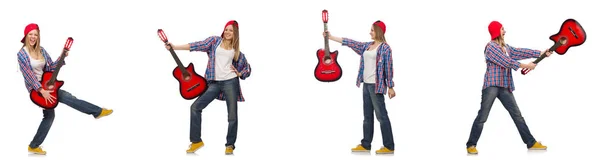 Hipster gitar çalan beyaz izole — Stok fotoğraf