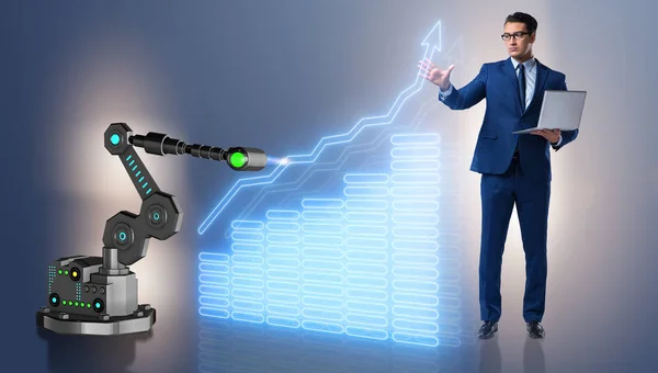 Biznesmen w koncepcji biznesowej z ramieniem robota — Zdjęcie stockowe