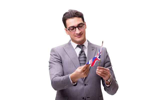 Young businessman with flag isolated on white — Stock Photo, Image