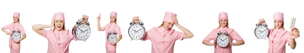 Woman doctor missing her deadlines — Stock Photo, Image