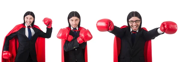 Jovem homem de negócios boxer isolado em branco — Fotografia de Stock