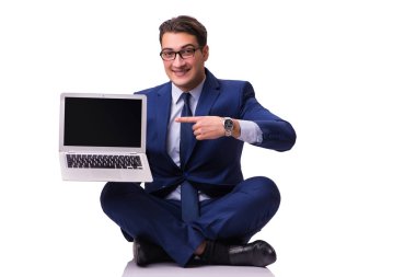 Beyaz izole katta oturan işadamı