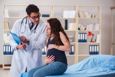 Doktor hamile kadını muayene ediyor.