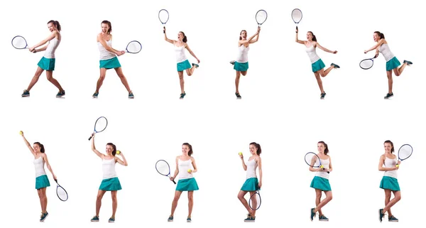 白で隔離される女性のテニス選手 — ストック写真