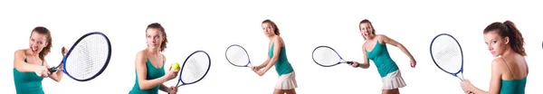 上白色孤立的女子网球选手 — 图库照片