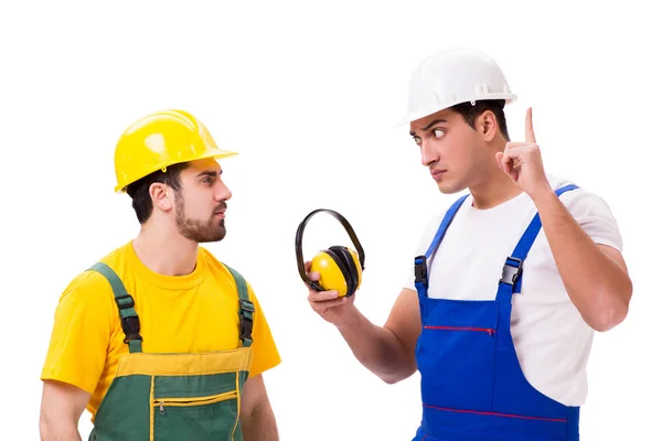 Dois trabalhadores isolados no fundo branco — Fotografia de Stock