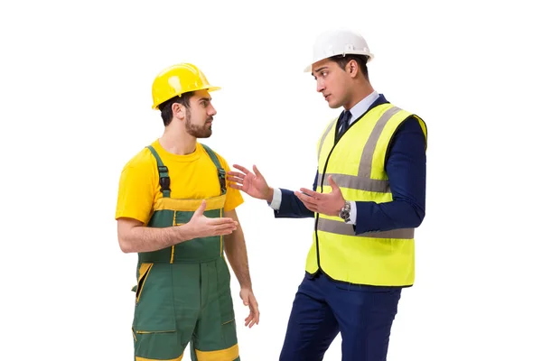 Dois trabalhadores isolados no fundo branco — Fotografia de Stock