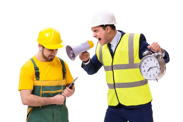 Two workers isolated on the white background — Stock Photo, Image