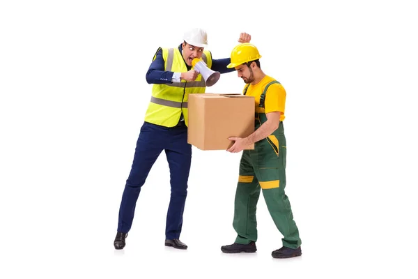 Dois trabalhadores isolados no fundo branco — Fotografia de Stock