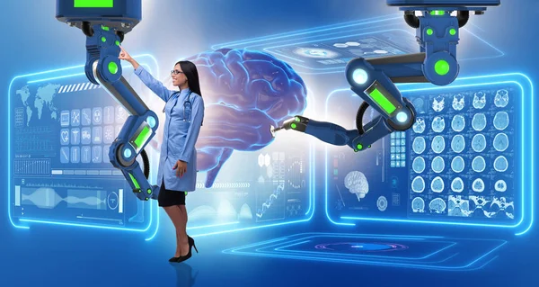 การผ่าตัดสมองโดยใช้แขนหุ่นยนต์ — ภาพถ่ายสต็อก