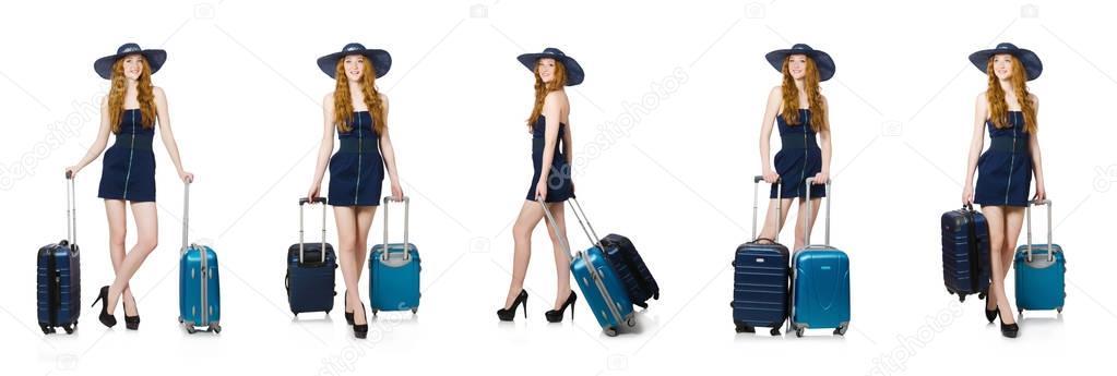 Woman ready for summer holiday isolated on white