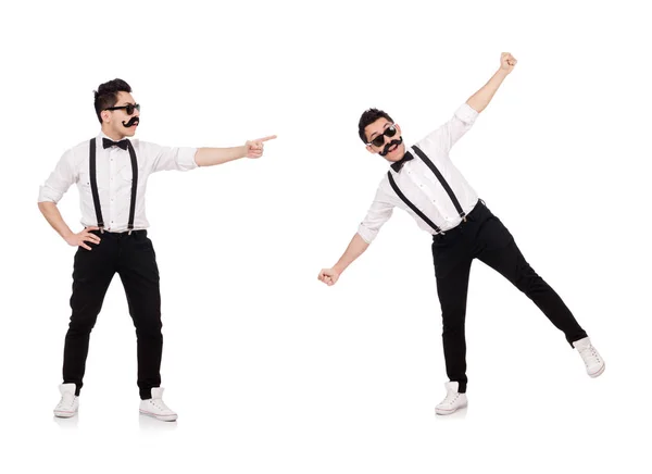 Joven con bigote aislado en blanco —  Fotos de Stock