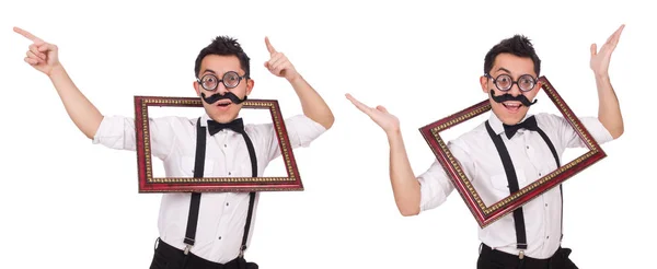 Young man with frame isolated on white — Stock Photo, Image