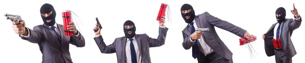 Terrorist mit Dynamit isoliert auf weiß — Stockfoto