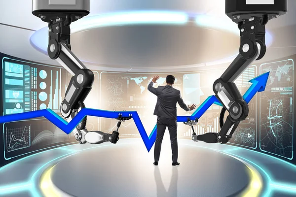 Empresario en concepto de negocio con brazo robótico — Foto de Stock