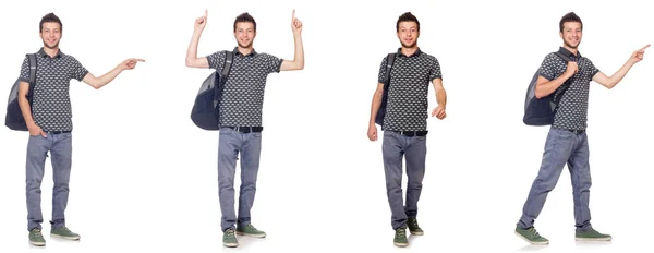 Colagem de estudante com mochila em branco — Fotografia de Stock