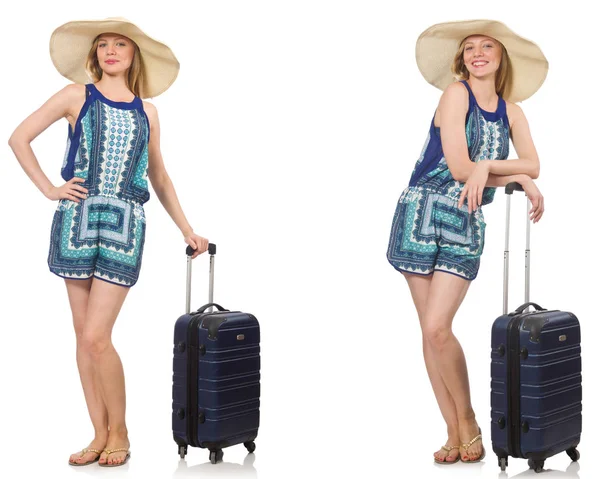 Colagem de mulher se preparando para férias de verão isolado em branco — Fotografia de Stock