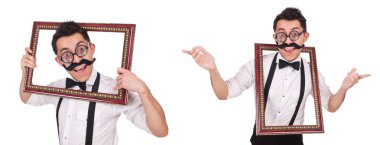 Beyaz izole kare olan genç adam