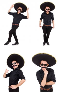 Meksika şapkası takan komik bir adam beyaz şapkalı.