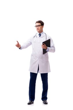 Beyaz arka planda izole genç doktor