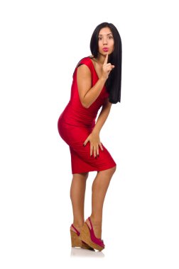 Beyaz arka planda izole edilmiş güzel bir kadın modeli.